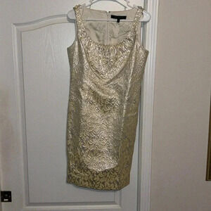 Carmen Marc Valvo Gold Brocade Sheath Dress